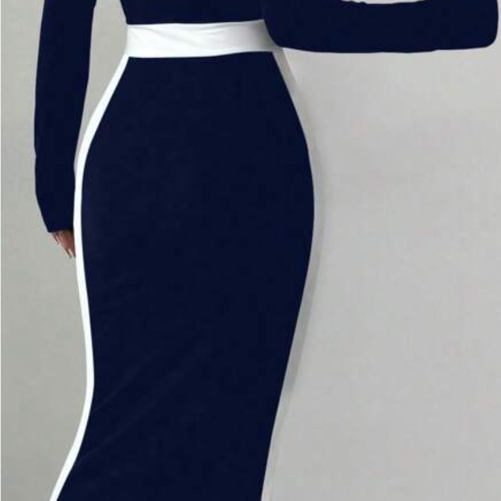 SHEIN Navy and White One Shoulder Dress